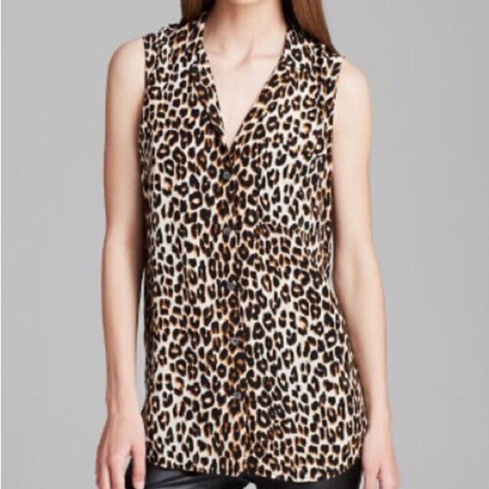 Equipment leopard print sleeveless silk blouse